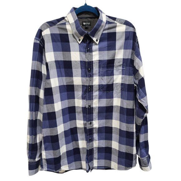 Haggar Men's L Long Sleeve Button Up Shirt Blue Gray White Plaid 100% Cotton - Picture 1 of 10